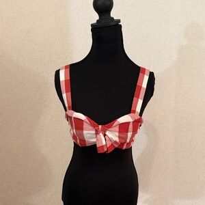 Aerie Red and Cream Checkered Crop Top